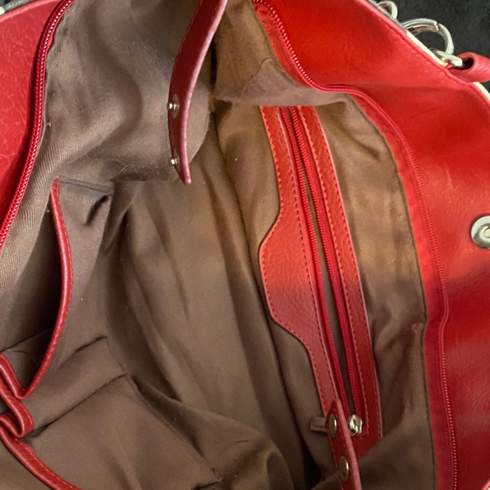 Dooney & Bourke Red and Brown Giraffe Print Shoulder Bag - Picture 3 of 8